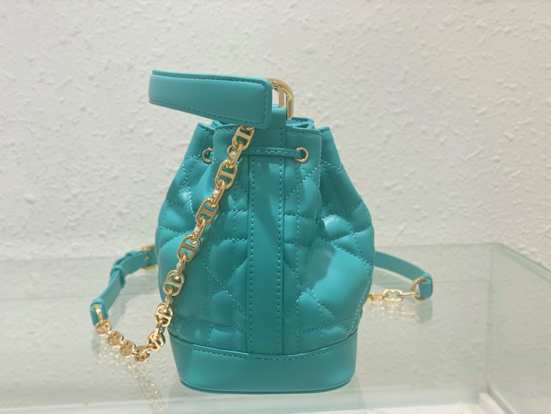 Small Dior Jolie Bucket Bag Aquamarina Macrocannage Lambskin and Calfskin